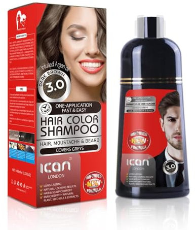 Haarfärbe-Shampoo, Dunkelbraun 3.0, 100 % Grauabdeckung, 400 ml