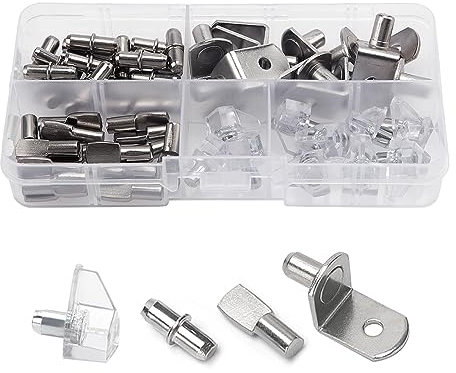 YIXISI 55 Piezas 4 Estilos Clavijas de Soporte de Estante de Metálico, Pasadores de Soporte para Estante, para Muebles de Estantería de Armario de Cocina, 5 mm, 6 mm