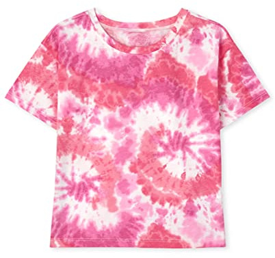 The Children's Place girls The Children's Place Print Basic Layering Tees Shirt, Pink Neon Tie Dye, Medium US