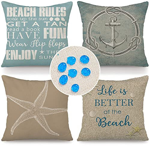 Cirzone wasserdichte Kissenbezug 4 Stück 45 x 45 cm Dekorative Outdoor Kissen Wasserfest Atmungsaktiv Mariner-Symbol Kissenbezug Werden für Sofakissen Garten Outdoor
