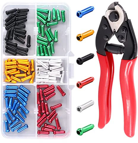 Swpeet 121Pcs Heavy Duty Cable Cutter Wire Rope Stainless Steel Aircraft Up to 5/32 with 6 Colors Aluminum Alloy Cable End Crimps Assortment Kit, Bike Brake Cable Caps for Bicycles Bikes