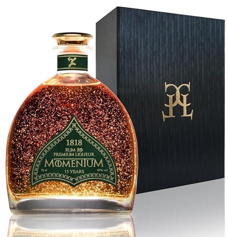 CONDE LUMAR 1818 - Coffret Rhum Vieux 15 Ans XO Momentum - Feuille d'or 23 Carats - Republique Dominicaine - Cadeau Homme & Femme - Premium Liqueur Avec Coffret & Certificat d'or 40% 70 cl