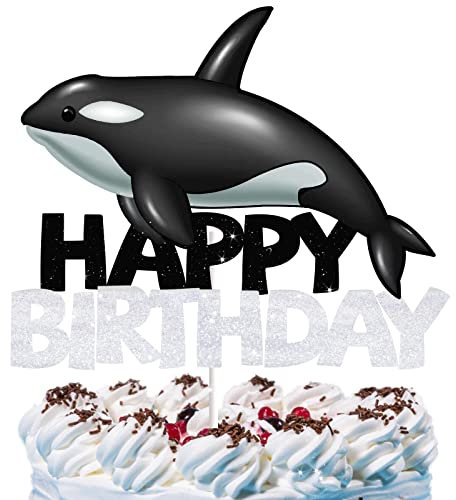 Killer Whales Cake Topper for Boys Girls Baby Shower Whales Happy Birthday Cake Decorations Ocean Cute Animals Theme Party Supplies Fish Glitter Cake Decor