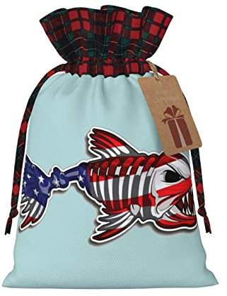 Geschenktüten mit Kordelzug, USA-Knochenfisch-Design, Geschenkverpackungen, für Weihnachten, Party, Gastgeschenke