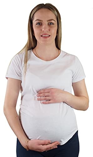 Damen Umstands-T-Shirt, 100% Baumwolle, weich, Rundhalsausschnitt, kurzärmelig, Weiß