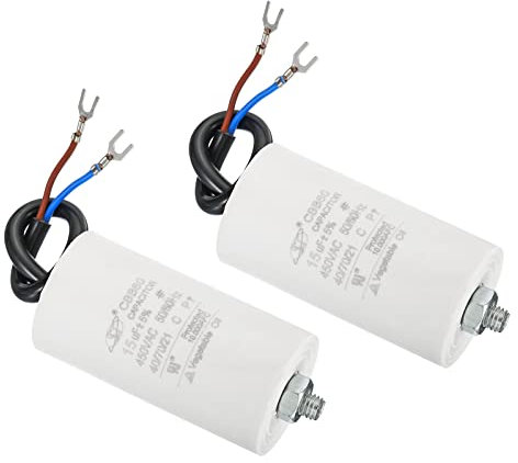 PATIKIL 2Stk CBB60 15uF Laufkondensator AC 450V 2 Drähte 50/60Hz Zylinder Unten mit Schraube 75x40mm für Waschmaschine Wasserpumpen Motor Start