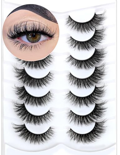 Veleasha Faux Mink Wimpern Fluffy Lightweight Natürlicher Look Wispy 100% Handgefertigt 7 Paar Pack Luxus Cat Eye Lashes (614)