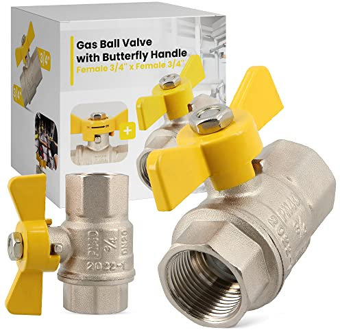 Kugelhahn Messing Kugelventil mit Schmetterlingsgriff Flügelgriff 3/4 IG x 3/4 IG Gashahn Gas-Absperrhahn Absperrhahn Absperrventil Gaskugelhahn Flüssigkeiten Gas Absperrung