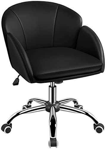 Yaheetech Sedia Ufficio Poltroncina Scrivania Cameretta in Finta Pelle Imbottita Reclinabile a Donodolo Altezza Regolabile con Ruote Girevole Portata 136 kg Struttura in Metallo Galvanizzato Nera