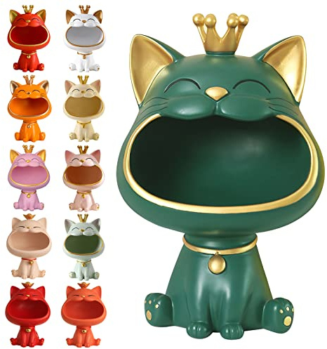 Lachende Katze Figuren Statue,Großer Mund Katze Aufbewahrungsbox, Glückliche Katzen Lagerung Box, Schmuck Tablett, Schmuck Stueck Schlüssel Aufbewahrungsbox, Katze Skulptur Statue Harz für Home