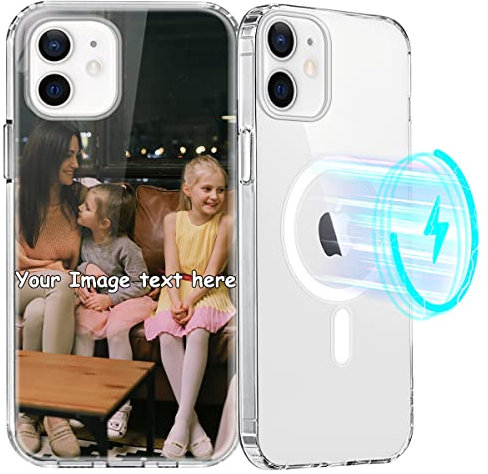 Yoedge Personalisierte Handyhülle für iPhone 12 / iPhone 12 Pro 6,1, [Kompatibel mit MagSafe] Magnetisch Hülle mit Foto Bild Text Schutzhülle Selbst Gestalten, Transparent Weiche Dünn Silikon Case