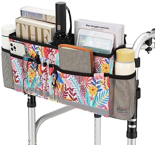 EXLIFBAG Walker Basket, Folding Walker Bag with Cup Holder, Walker Accessories for Seniors