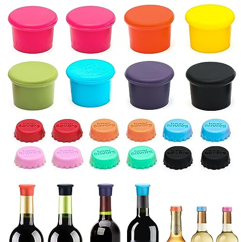 FIHODONE Lot de 20 Bouchons en Silicone Universels pour Bouteilles de Bière, Bouteilles de Vin Réutilisables, Bouchons en Forme de Couronne pour Bière, jus et Bouteilles en verre
