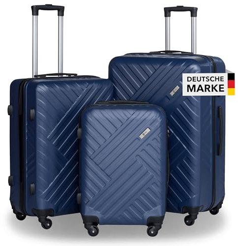 Xonic Design Reisekoffer - ABS Hartschalen Koffer mit 360° Leichtlauf-Rollen - hochwertiger Trolley mit Zahlenschloss in M-L-XL oder Set (Business Nightblue, Set)