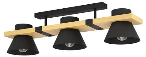 EGLO Deckenlampe Maccles, 3-flammige Deckenleuchte, FSC100HB | Wohnzimmerlampe aus Holz und Metall in Schwarz, Deckenspot für Wohnzimmer und Schlafzimmer, Lampe mit E27 Fassung, 78 cm