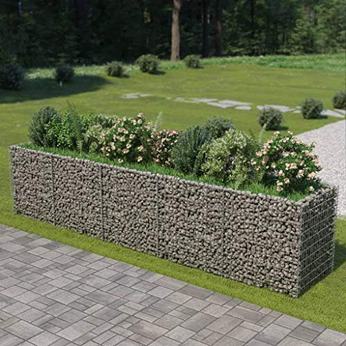 Homgoday Gabion Jardinière surélevée en acier galvanisé 450 x 90 x 100 cm, paniers en gabion en métal, cages gabion pour pierres, décoration de jardin