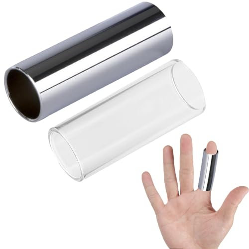 Slide Gitarre Set, Gitarre Slide, 2 Stück Edelstahl Slide Set, Bottleneck Gitarre, Metal Guitar Slides Set, Gitarre Steel Slide Edelstahl Metall, für Gitarren-Bass und andere Instrumente, 60mm