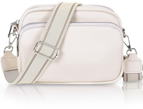 MAMUNU Crossbody Bag Damen, Kleine Umhängetasche mit Reißverschluss Breitem Schultergurt, PU Leder Crossbody Schultertasche Handytasche Damen für Reisen Tägliches Arbeiten Einkaufen