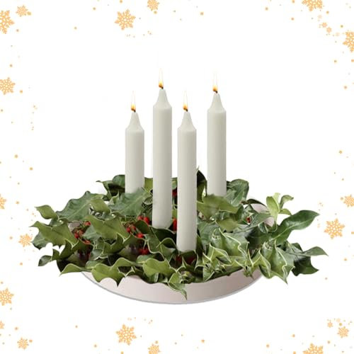 Adventsgesteck mit Kerzenhalter,Metall Adventsschale mit Kerzenständer Magnet,Weihnachtsgesteck Adventskranz Modern Stabkerzen Kerzenleuchter mit 4 Adventskerzenhalter Weihnachtsdeko Tisch (Khaki)