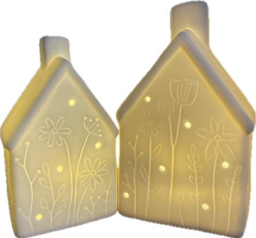 khevga LED Haus Frühjahr Sommer in weiß 2er Set Tischdekoration 2er Set