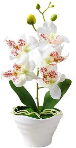 Generic Fausse orchidée 5 têtes d'orchidées artificielles en Pot,26,7 cm,Fleurs artificielles dans Un Vase,orchidée Phalaenopsis avec Vase pour Centre de Table,décoration de Mariage