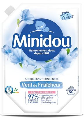 Assouplissant Linge MINIDOU Vent de Fraîcheur 1L - 50 Lavages | Élimine les Odeurs Désagréables et Laisse un Parfum Frais Durable | Compatible avec Tous les Types de Vêtements