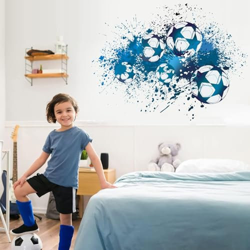 TOARTi 3D Wall Stickers - Blue Football & Soccer Vinyl Art Decal for Kids & Teen Boys' Bedroom