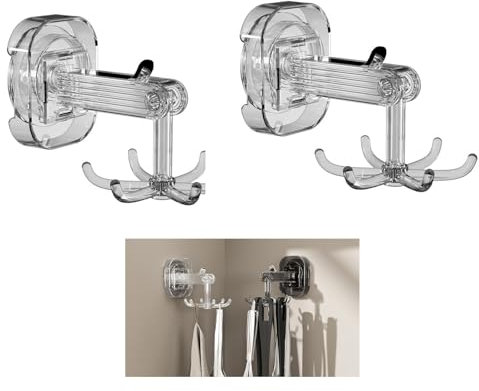 Reusable Utensil Holder Hooks, 2 Pack Self Adhesive & Suction Cup Hook 360 Degree Rotating Under Cabinet Kitchen Utensil Rack Organizer Space Saving No Drill Stick On Key Hook