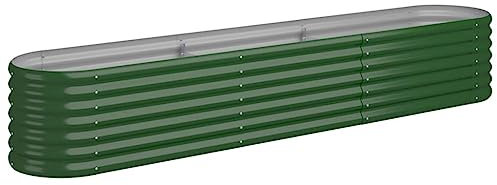 vidaXL Garden Raised Bed - Powder-Coated Steel Garden Planter, 224x40x36cm, Oval Flower Box, Green, Weather-Resistant Outdoor Gardening Feature