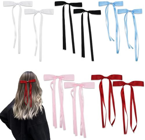YAANBUNB 10 Stück Haarschleife Damen Bunt Schleife Haare Haarschleifen Clips Haarklammer mit Schleife 5 Farben Haarschleife Weiß Lang Haarspange Haarschmuck Schleife Hair Bows für Frauen Mädchen