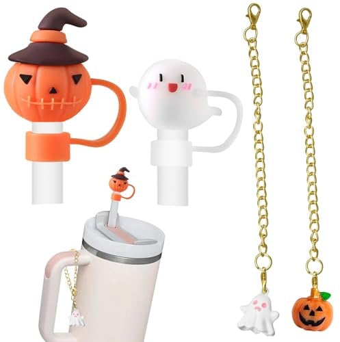 4Pcs Halloween Ghost Straw Covers Cap for Stanley Cup, Easy to Carry Straw Caps Silicone Straw Tips Halloween Accessories, Suitable for Halloween Events Straw Toppers for Stanley Cup Toppers Cute