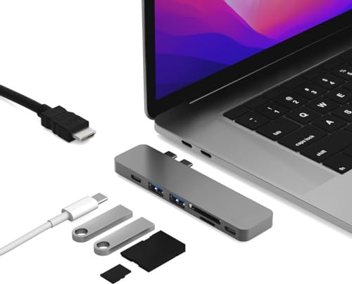 iMounts USB-C-Hub für MacBook Air/Pro Space Grey – 7-in-1-Multiport-Adapter mit HDMI, USB 3.0, SD/TF-Kartenleser und 100 W Stromversorgung und schneller Datenübertragung