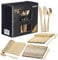 MATANA - 360 Elegant Gold Plastic Cutlery Set - 120 Knives, 120 Forks, 120 Spoons - Hand Washable, Reusable & Heavy Duty Tableware for Weddings, Birthday, Parties & Events