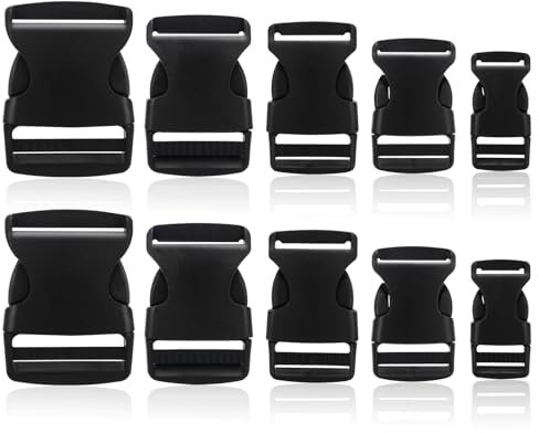 FIHODONE 10 Stück Steckschnalle 20mm/25mm/32mm/38mm/50mm, Schnallen und Verschlüsse Schwarz, Klickverschluss Schnallen, Schnalle um Gurtband 25mm, Verstellbare Kunststoff Klickverschluss