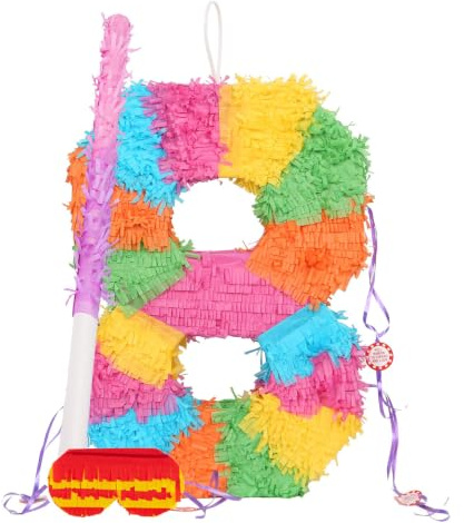 Nummer 8-Piñata-Set mit Stab und Augenbinde - Blauer Stick - Mexikaner Kinder Mädchen Jungen Geburtstagsfeier Parteien Spiele Dekorationen Bausatz - Von Fax Potato