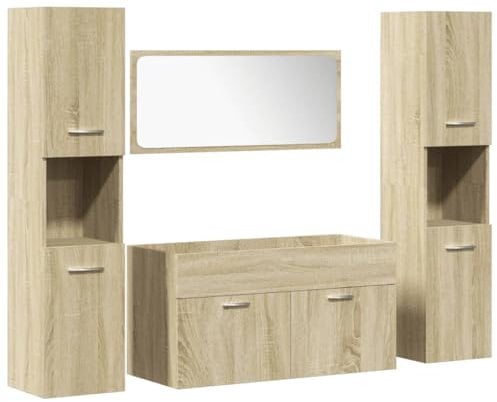 vidaXL Juego de Muebles de baño 4 pzas contrachapada Roble Sonoma, Armario de baño, Armario de almacenaje de Aseo, Mueble de baño