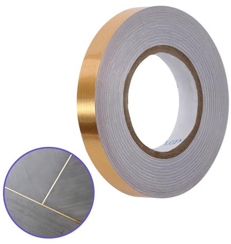 Gold Metalized Tape with Polyester Mylar Film, 1CMx50M Floor Tiles Gold Foil Lines Metalized Mirror Tape Self-Adhesive Tile Seam Sticker Art Graphic Tape for Detailing Accent Wall DIY Craft Wrapping