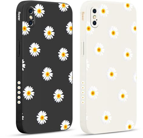 Pnakqil 2 Stück Handyhülle für iPhone X/iPhone XS 5,8 Hülle, Blumen Aesthetic Gänseblümchen Daisy Muster Bunt Design Motiv Case Silikon Weiche für Mädchen TPU Dünn Stoßfeste Kameratasche Schutzhülle