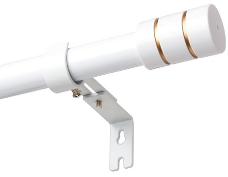 Weiße Ausziehbare Gardinenstange, 25mm Vorhangstange Geeignet für Hochbelastbare Vorhänge, 66-222cm Gardinenstange mit Verstellbaren Halterungen und Weiß-Gold Endkappen, für Wohnzimmer, Balkon, Küche