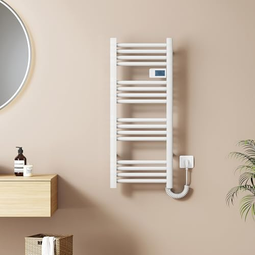 EMKE Elektrischer Handtuchheizkörper 960 x 400 mm, Badheizkörper Elektrisch mit Touchschalter Timer, Handtuchtrokner Handtuchwärmer Elektrisch Handtuchheizung Weiß 300W