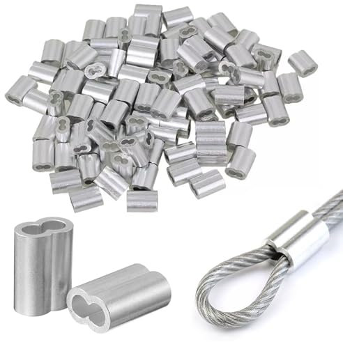 Forbabe 100 Piezas Abrazadera de Cable 4mm Aluminio Virolas de Dobles Abrazaderas de Aluminio, Abrazaderas de Cuerda de 4 mm(4mm)