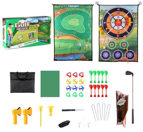 Poupangke Golf-Dart-Chipping-Spiel,Golf-Chipping-Spielmatten-Set | Doppelseitige Golf-Chipping-Spiel-Übungsmatte | Komplettes Golf-Trainingsmatten-Set, große Dartscheibe, lustiges Familienspiel für