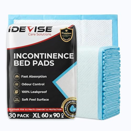 Disposable Incontinence Bed Pads | 60 x 90 cm Premium High Absorbency Incontinence Bed Sheets | Bed Pads for Kids & Adults | Maternity Bed Mats | Waterproof Mattress Protector (60 x 90cm, 30, count)
