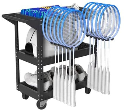 Badminton Racket Storage Rack,Rolling Mobile Tennis Racket Organizer Trolley,Sports Equipment Organiser,Can Store 10 Rackets,for Fitness Gym Schools,Bearing Weight 40kg