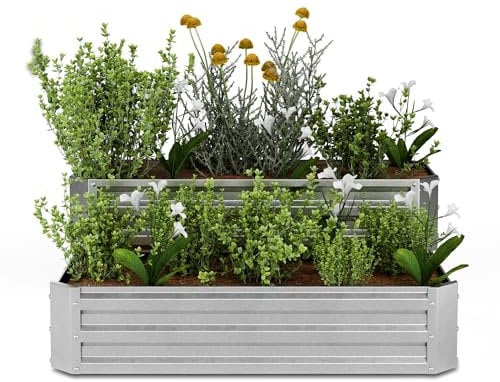 blumfeldt - Fioriera Rialzata a 2 Livelli in Acciaio Galvanizzato, 405L, 120x90 cm, Resistente alla Corrosione, Facile da Montare, Aiuola Rialzata per Ortaggi & Erbe Aromatiche