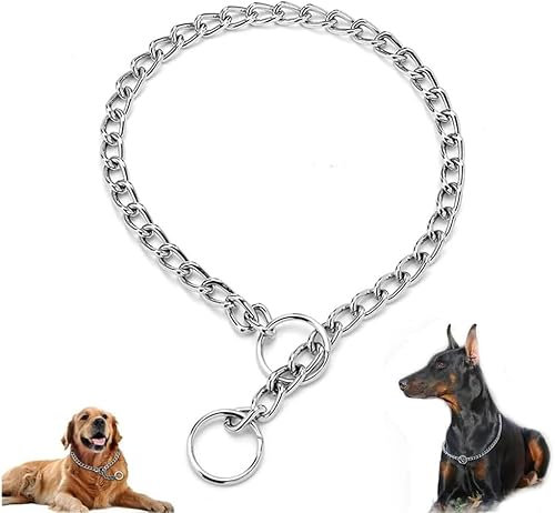 Chain Choke Collar for Dogs, Metal Slip Link Training Heavy Duty Dog Collar Martingale Puppy Collars for XXS XS Small Medium Large Big XL Breed Dogs (Silver, XS(Neck Max 12inch) D2.0mm)