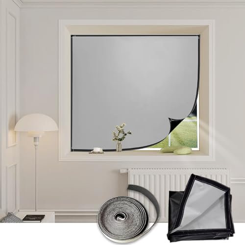 Sonnenschutz Dachfenster Rollo 105 x 125 cm, Verdunkelung Energiesparend100% Lichtundurchlässig, Abnehmbar Faltrollo Sichtschutz Sonnenschutz, mit Klettband für Auto Reisen, Grau