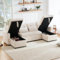 Seyakany Canapé lit avec Fonction Couchage rembourré,canapé d'angle Convertible 4 Places en U,canapé 4 Places Relax,Tissus en Coton et Lin,avec Porte-gobelet,Deux espaces de Rangement (Beige)