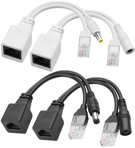 Kit répartiteur PoE passif YACSEJAO 2 paires d'injecteur PoE passif et répartiteur avec adaptateur d'alimentation CC 5,5 x 2,1 mm Noir + Blanc