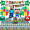 66 PCS MC Birthday Decorations Kit, Complete Set with Happy Birthday Banner,Cake Topper,18/22 in Foil Balloons, 7 Plates,Napkins,Party Decorations for Kids Gaming Themed Parties